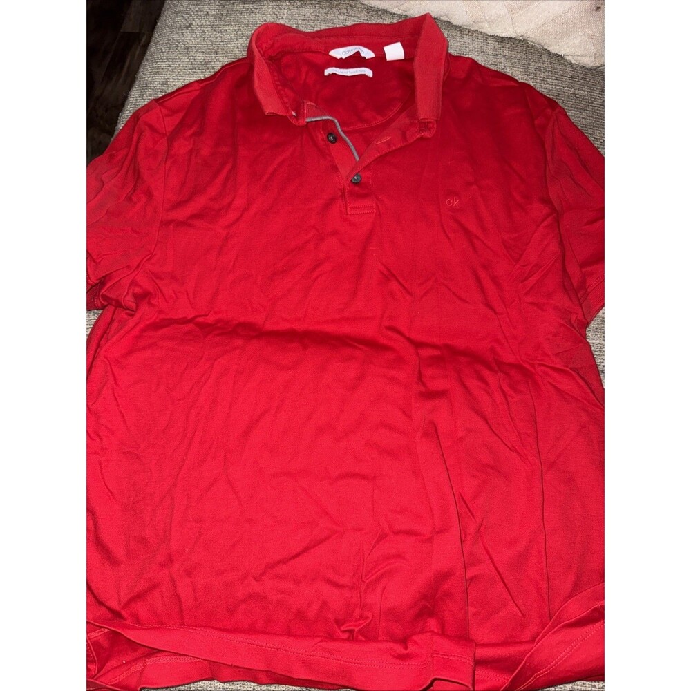Calvin Klein Liquid Touch Cotton Polo Shirt Red Short Sleeve Large